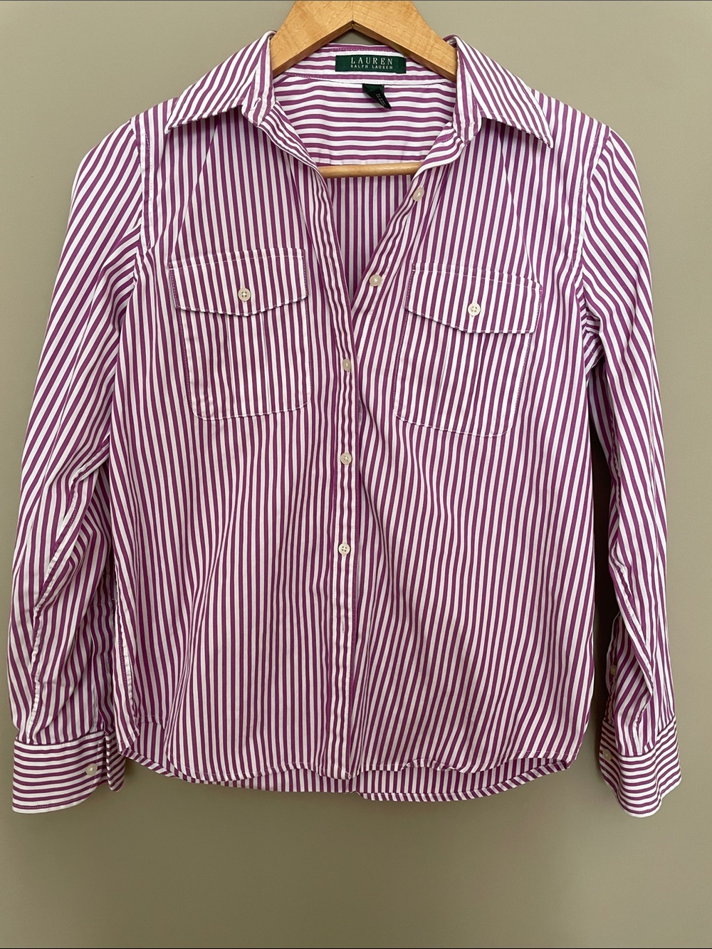 Lauren Ralph Lauren Purple & White Striped Button-Front Shirt